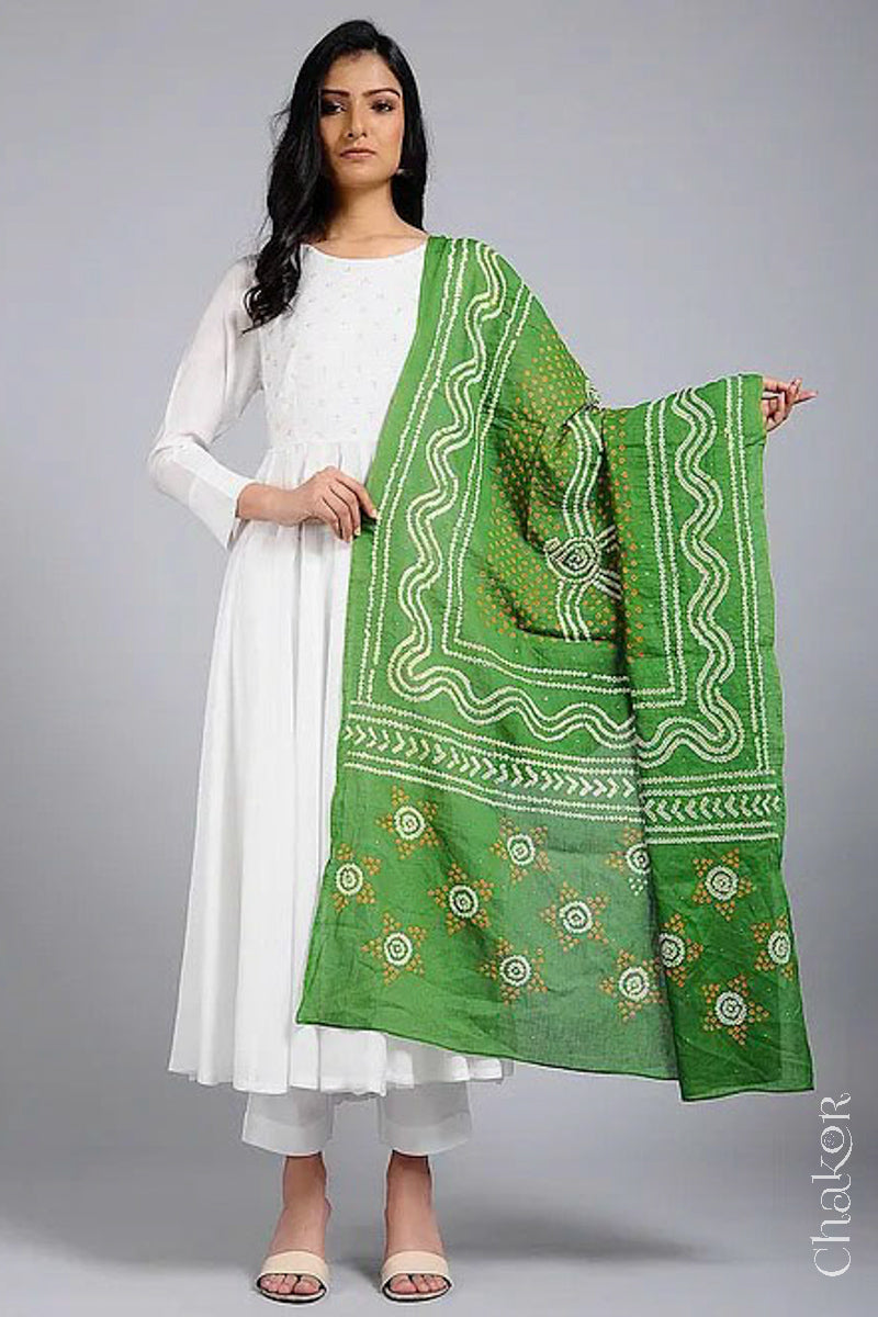 Mehendi Bandhani Mul Cotton Dupatta