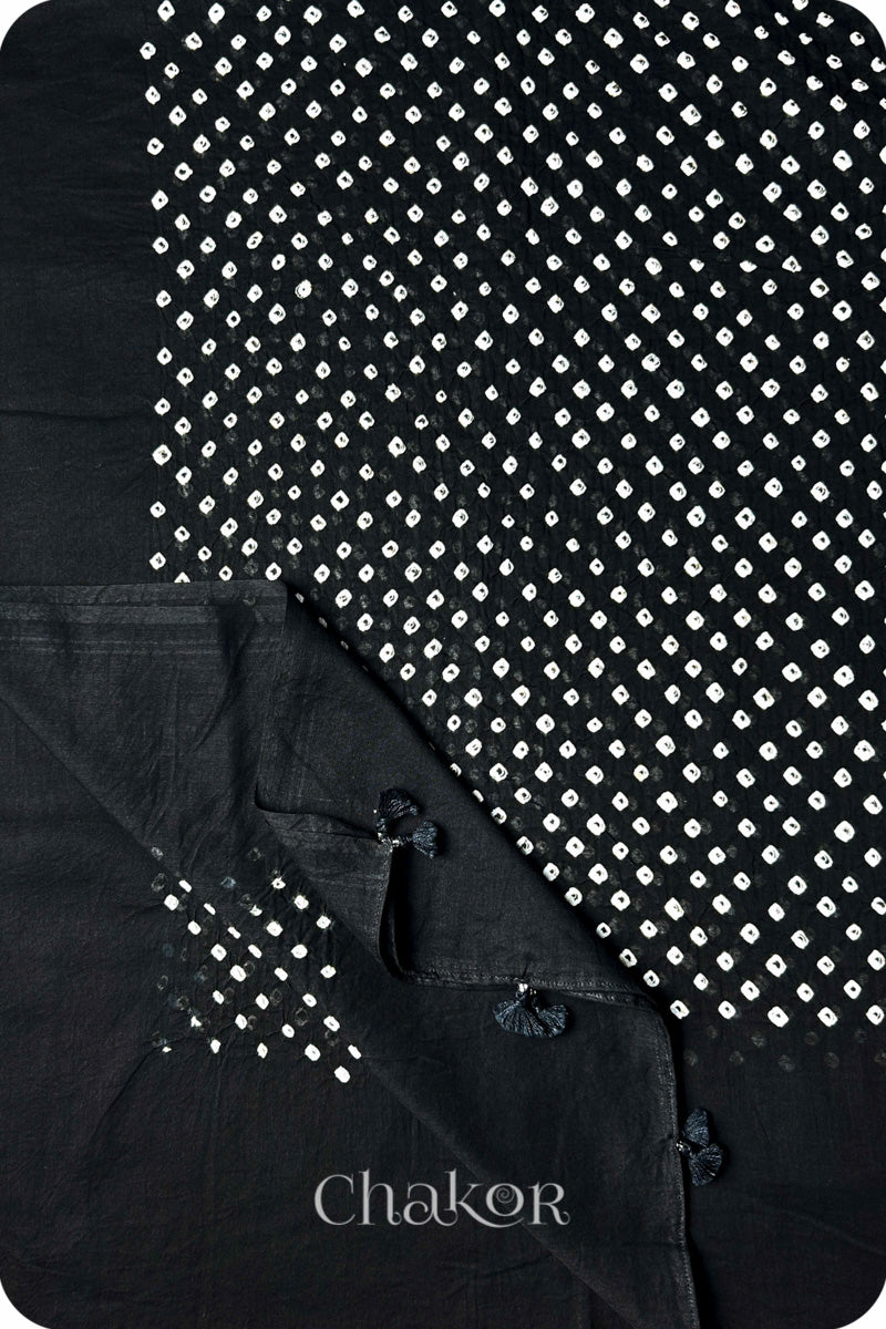 Black Bandhani Mul Cotton Dupatta in Traditional Design for Women's clothing online by Chakor.