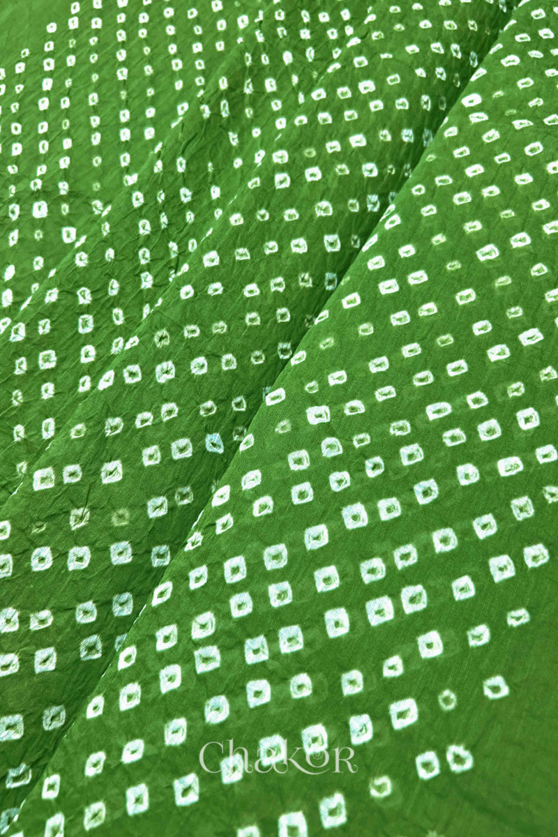 Mehendi Green Bandhani Mul Cotton Dupatta in Traditional Design for Women's clothing online by Chakor.