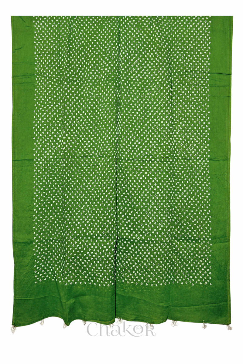 Mehendi Green Bandhani Mul Cotton Dupatta in Traditional Design for Women's clothing online by Chakor.