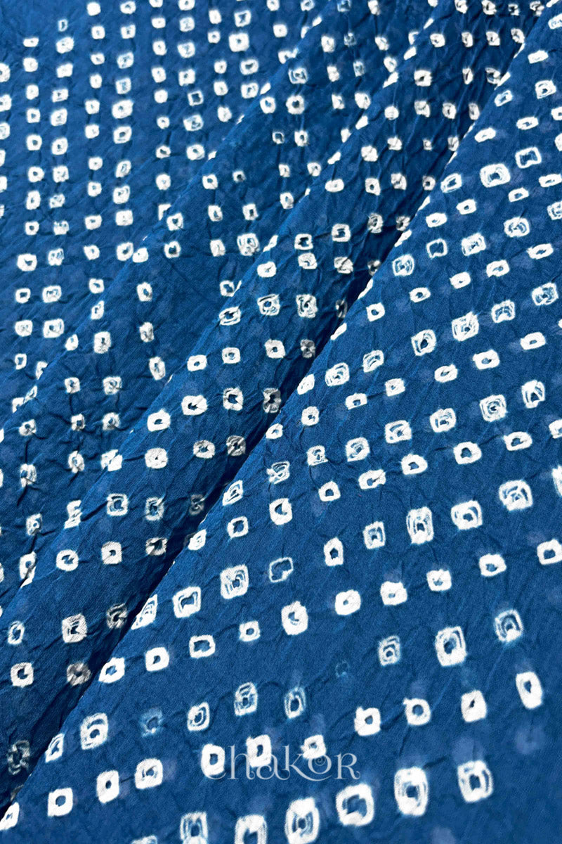 Indigo Bandhani Mul Cotton Dupatta in Traditional Design for Women's clothing online by Chakor.