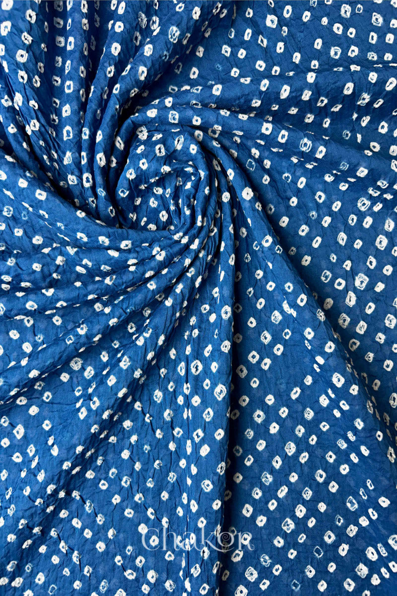 Indigo Bandhani Mul Cotton Dupatta in Traditional Design for Women's clothing online by Chakor.