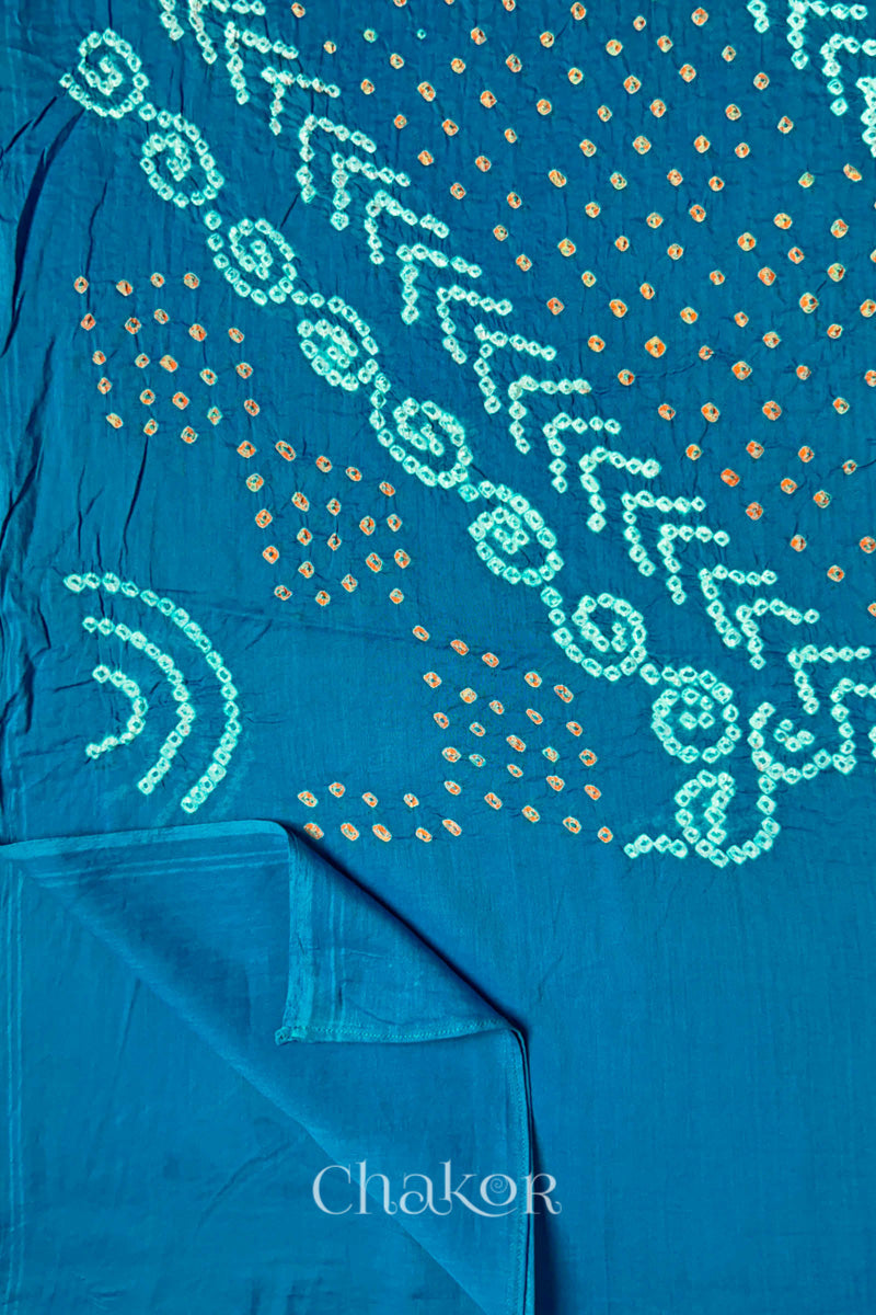 Turquoise Bandhani Mul Cotton Dupatta in Traditional Design for Women by Chakor