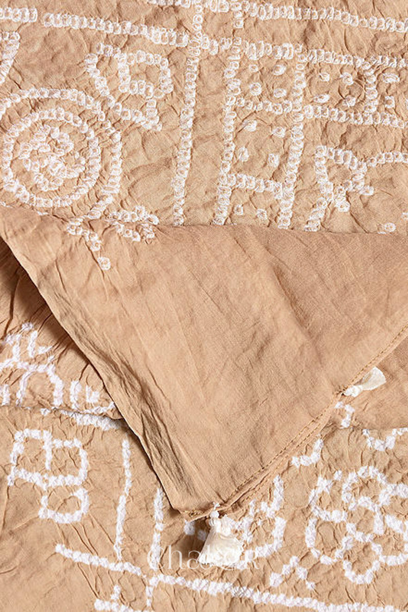 Beige Bandhani Mul Cotton Dupatta