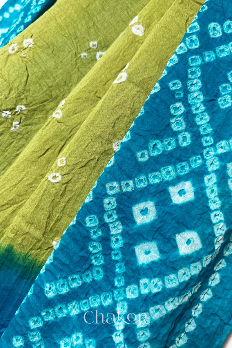 Lime Turquoise Bandhani Mul Cotton Dupatta | Kutch Tie-Dye