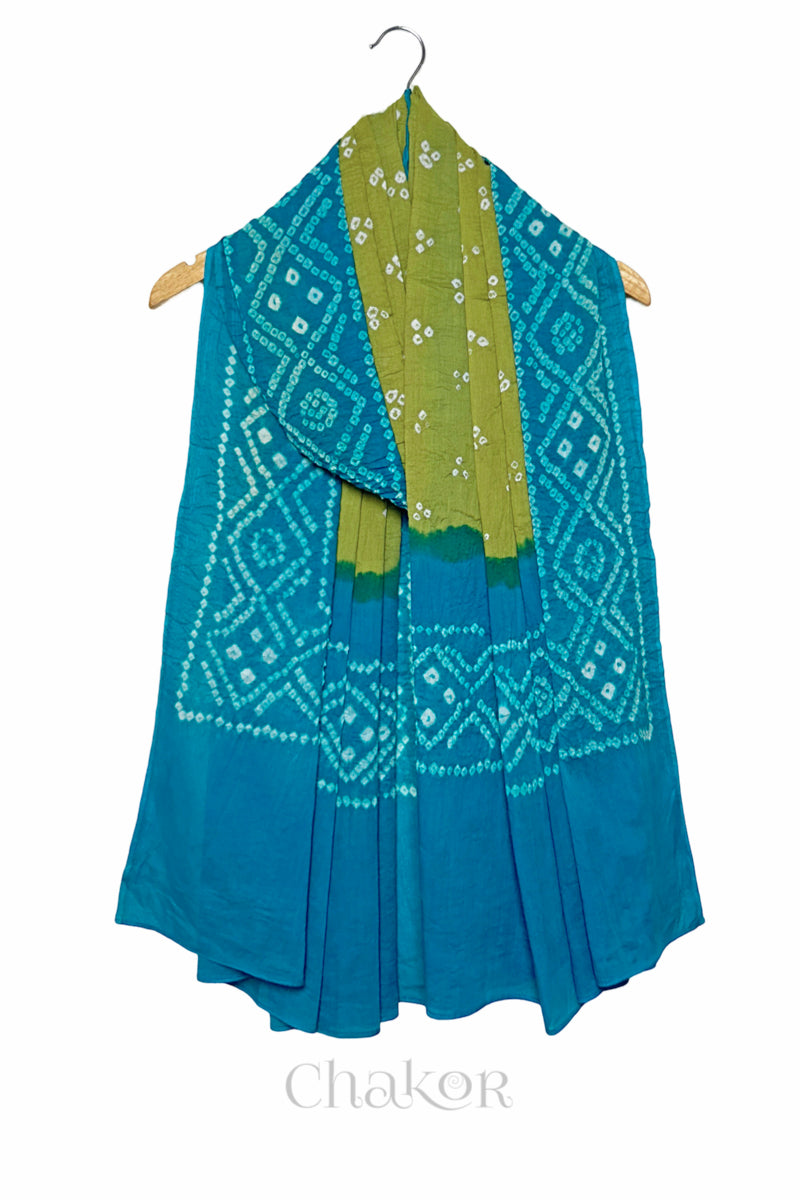 Lime Turquoise Bandhani Mul Cotton Dupatta | Kutch Tie-Dye