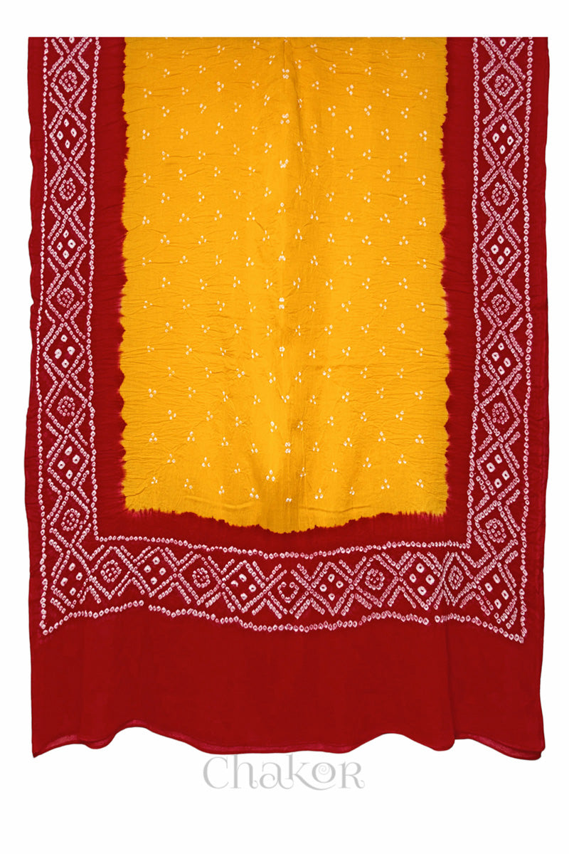 Yellow Red Bandhani Mul Cotton Dupatta | Kutch Tie-Dye