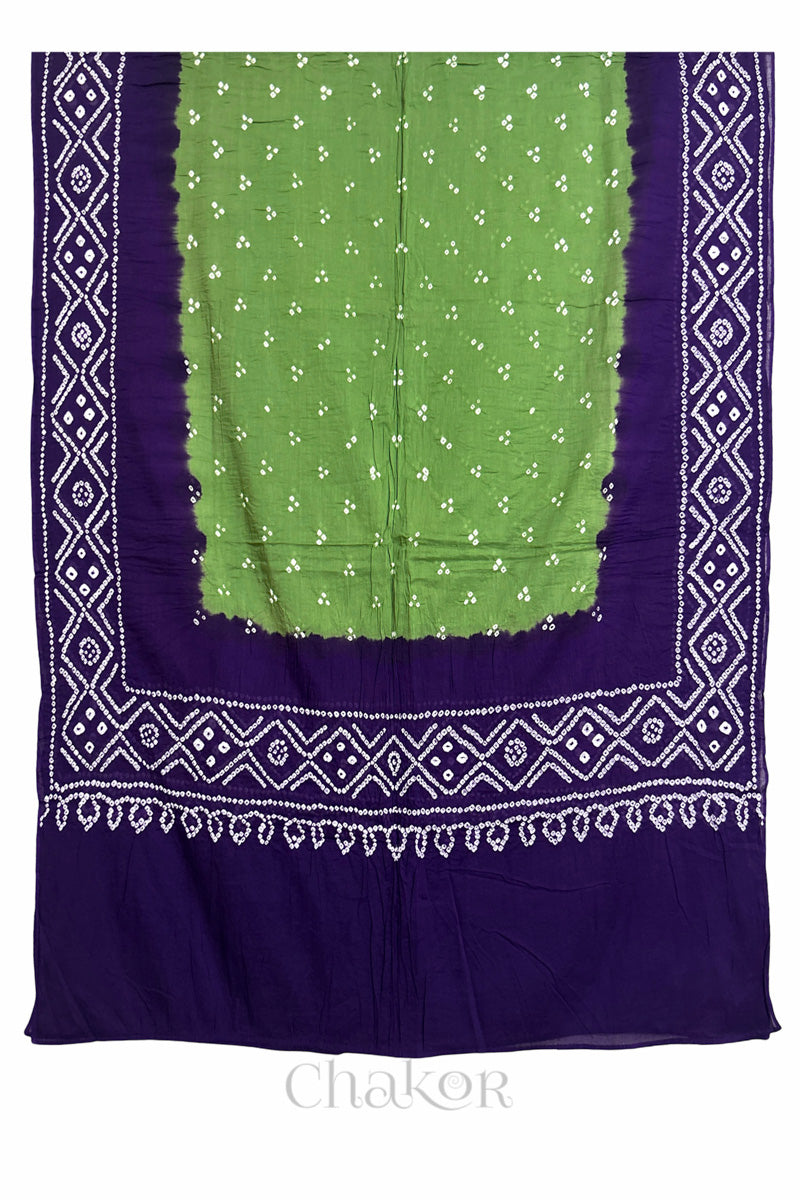 Mehendi Green Purple Bandhani Mul Cotton Dupatta | Kutch Tie-Dye