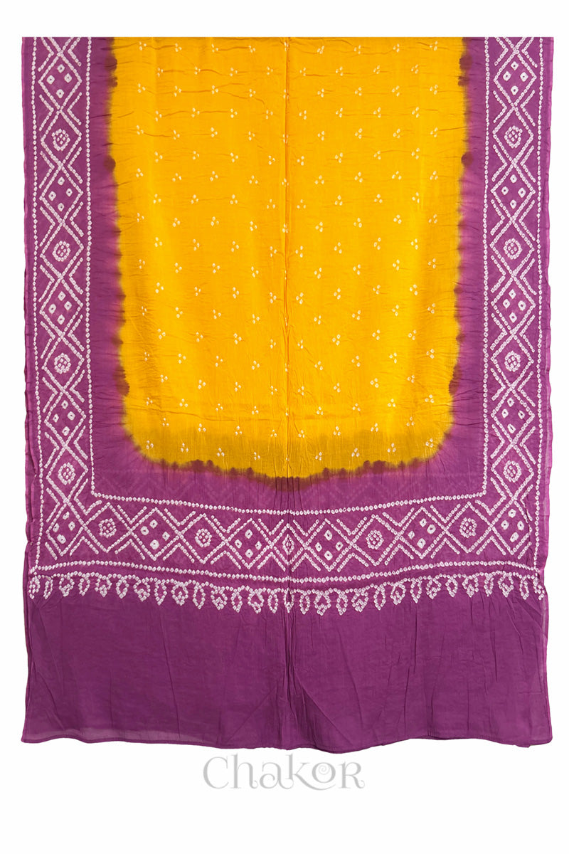 Yellow Mauve Bandhani Mul Cotton Dupatta | Kutch Tie-Dye