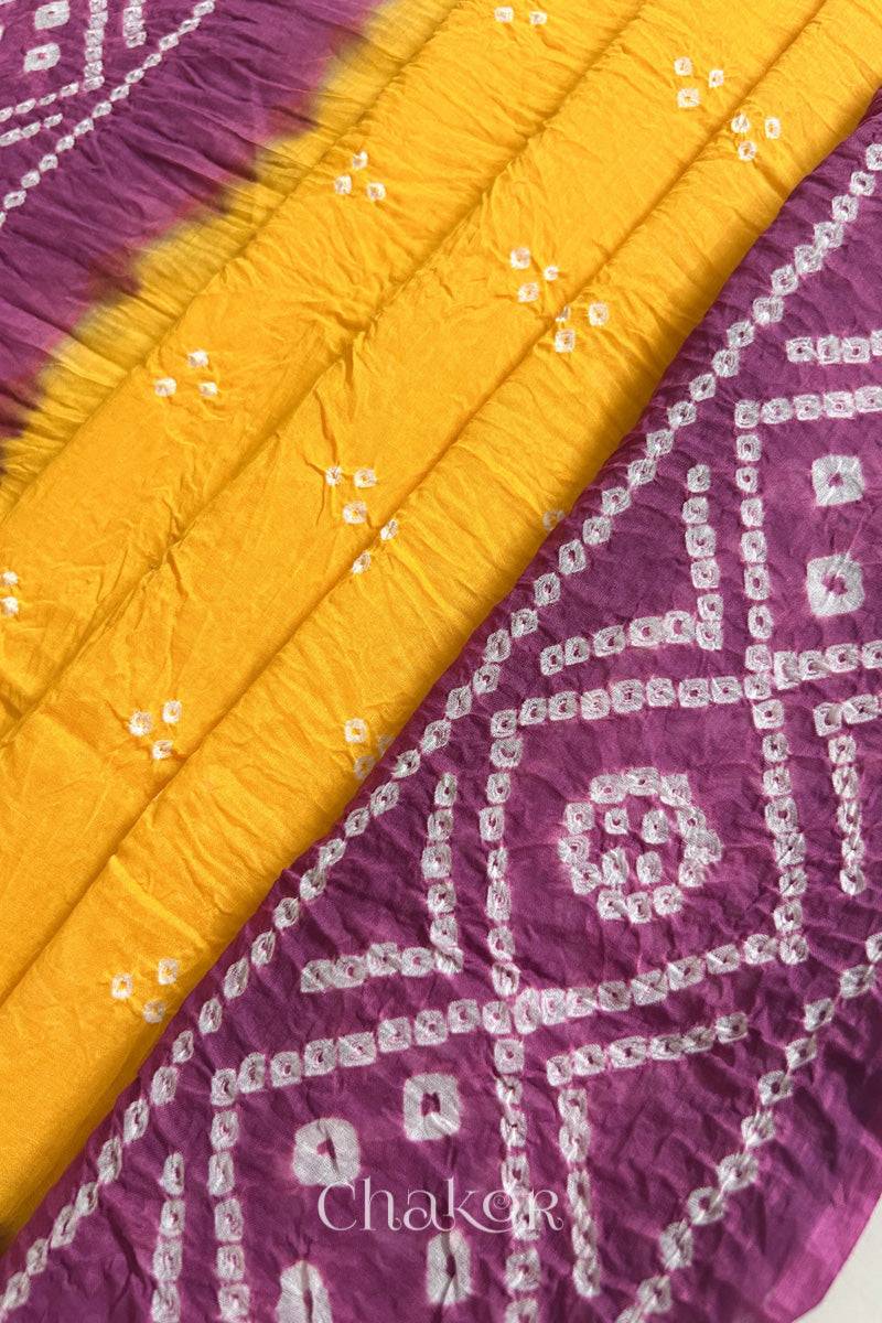 Yellow Mauve Bandhani Mul Cotton Dupatta | Kutch Tie-Dye