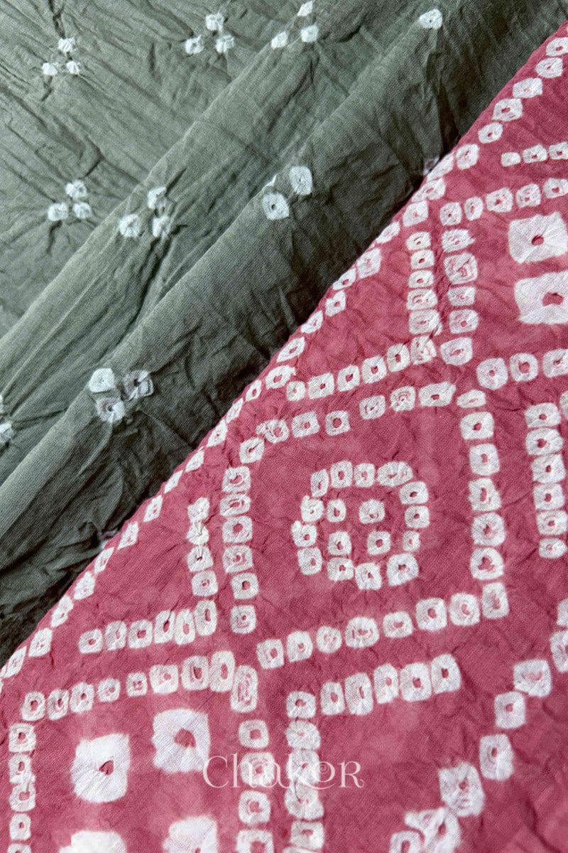Cement Grey & Rose Pink Bandhani Mul Cotton Dupatta in Traditional Design for Women's clothing online by Chakor.