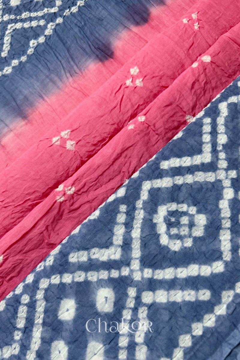 Pink Grey Bandhani Mul Cotton Dupatta in Traditional Design for Women's clothing online by Chakor.
