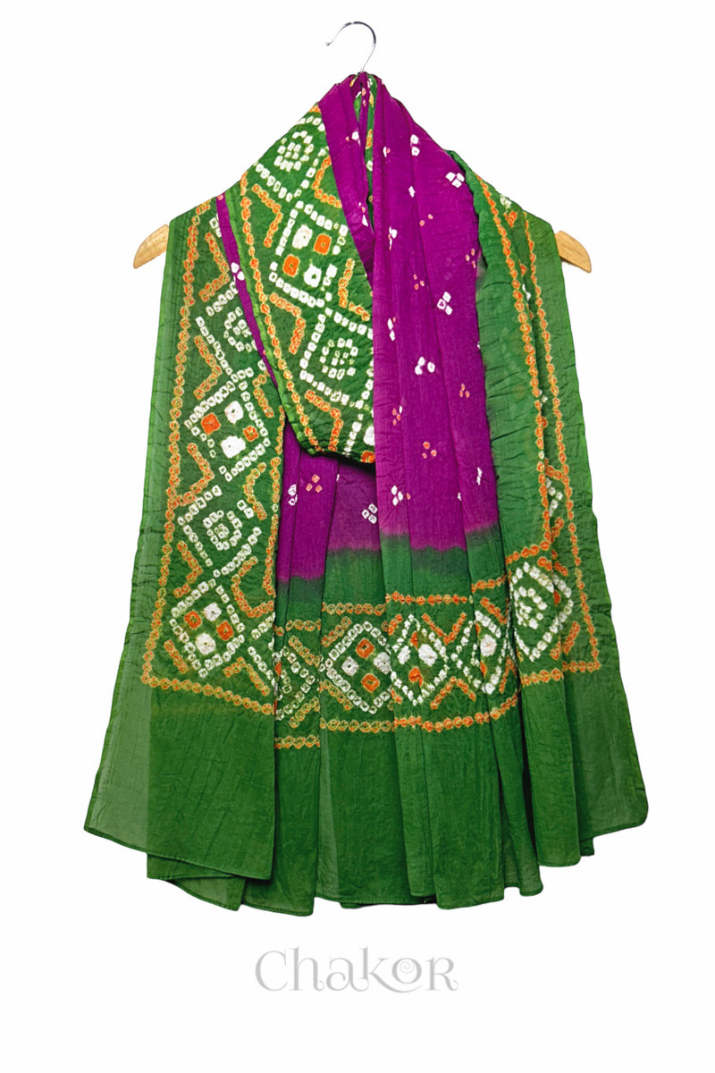 Magenta Bandhani Mul Cotton Dupatta in Traditional Design for Women's clothing online by Chakor.