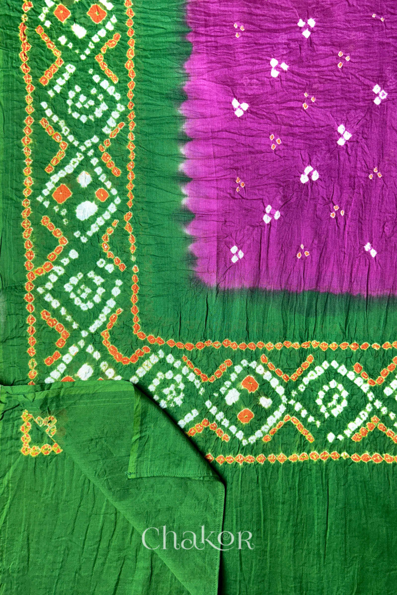 Magenta Bandhani Mul Cotton Dupatta in Traditional Design for Women's clothing online by Chakor.