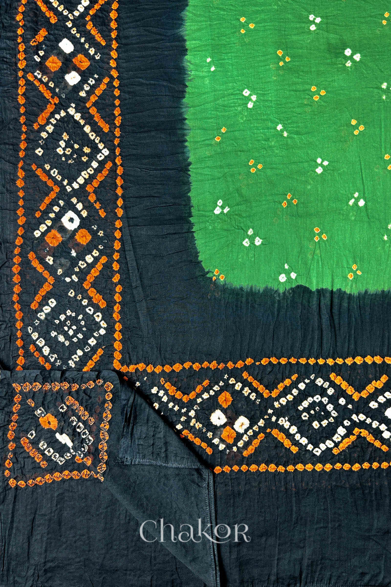 Mehendi Green Bandhani Mul Cotton Dupatta in Traditional Design for Women's clothing online by Chakor.