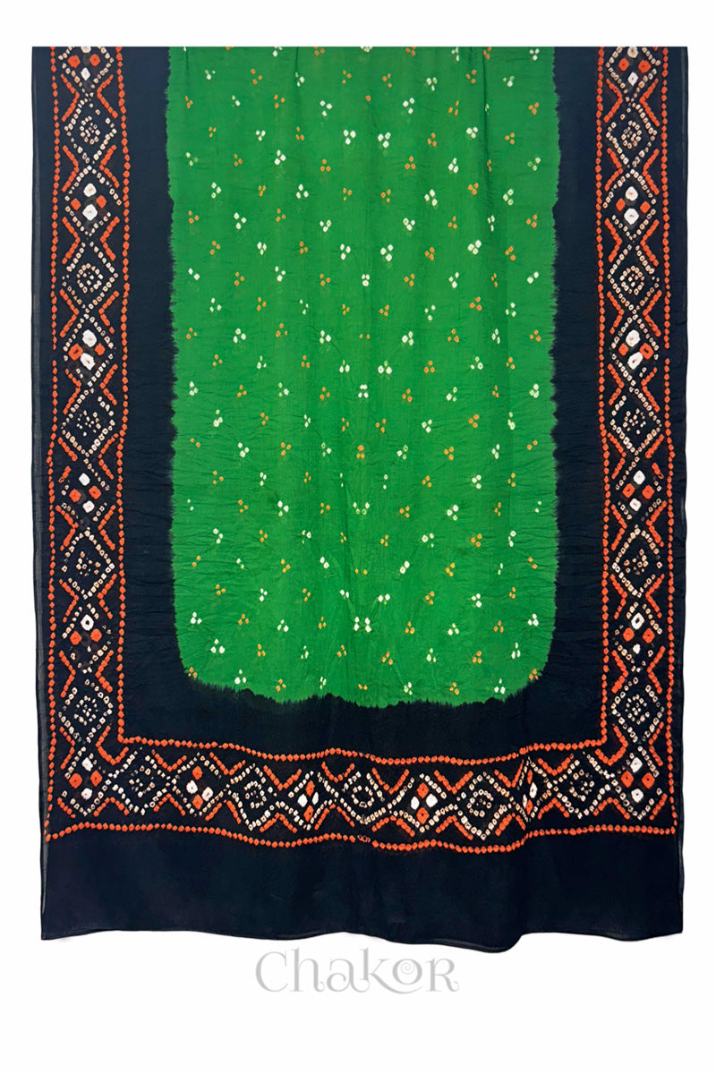 Mehendi Green Bandhani Mul Cotton Dupatta in Traditional Design for Women's clothing online by Chakor.