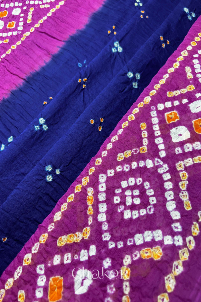 Navy Bandhani Mul Cotton Dupatta in Traditional Design for Women's clothing online by Chakor.