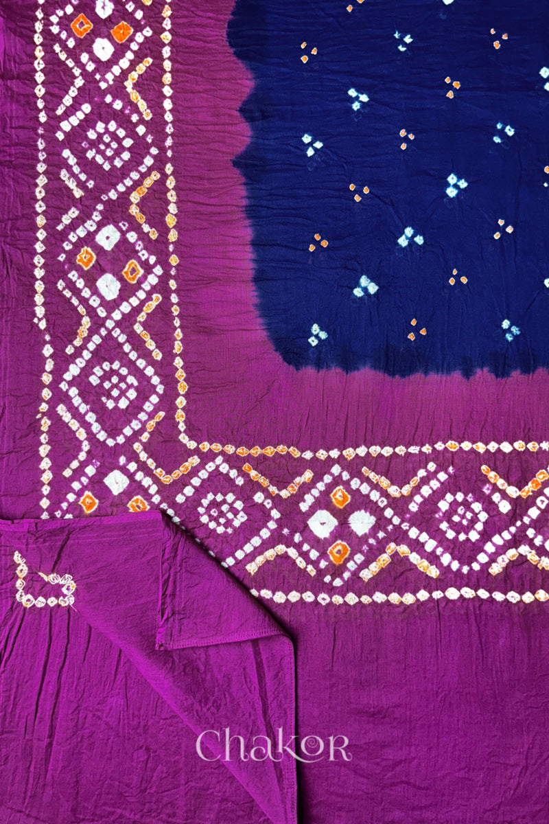Navy Bandhani Mul Cotton Dupatta in Traditional Design for Women's clothing online by Chakor.