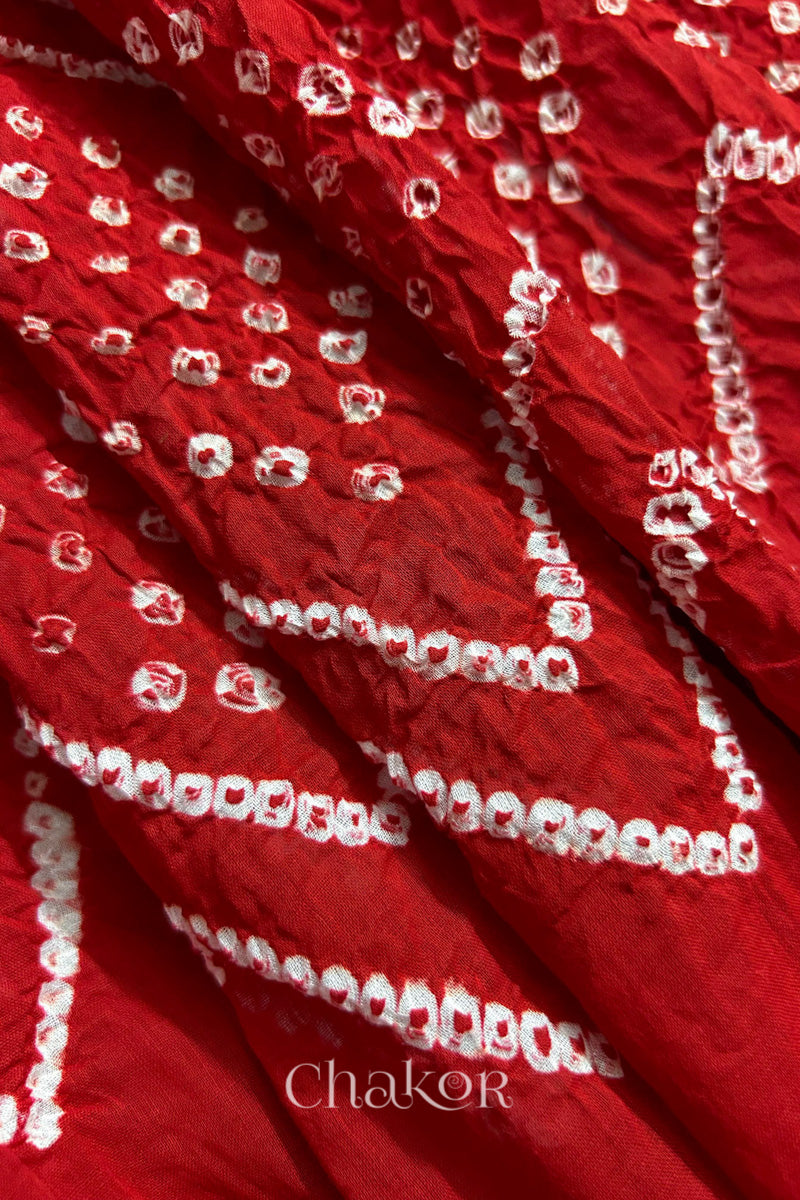 Red Bandhani Mul Cotton Dupatta in Traditional  Design for Women's clothing online by Chakor.