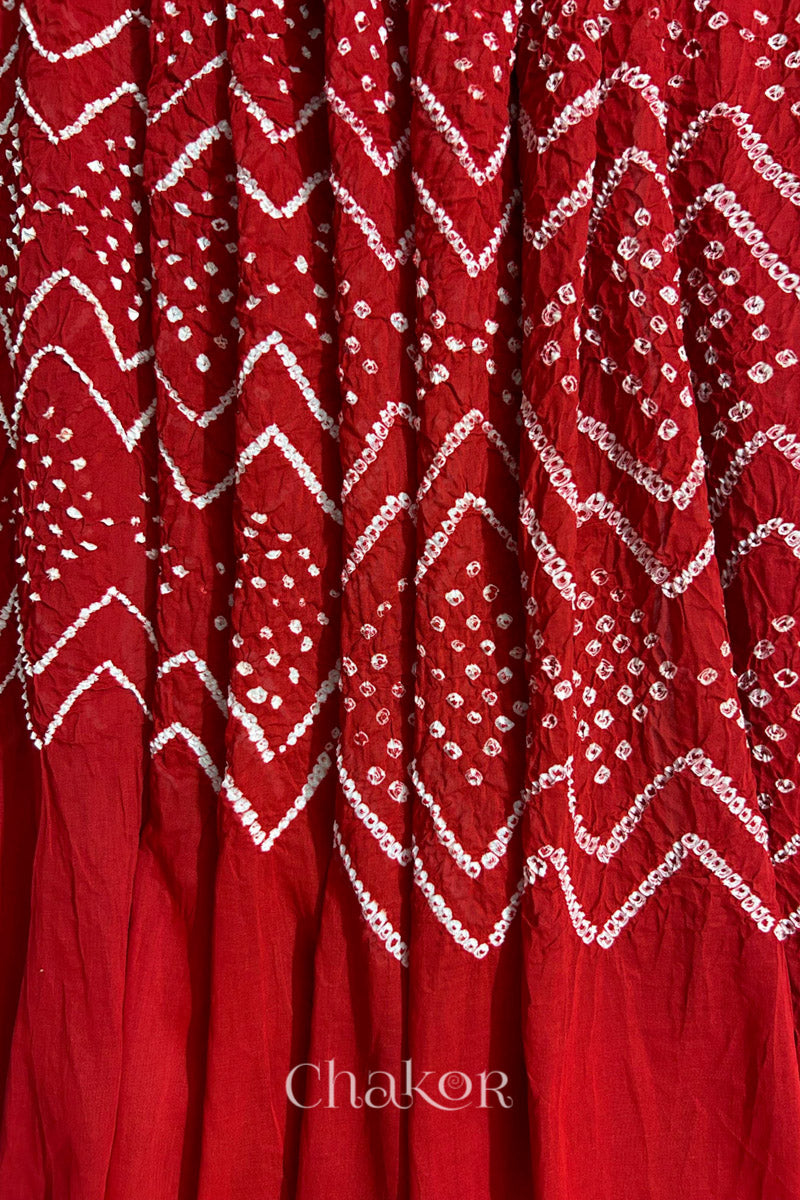 Red Bandhani Mul Cotton Dupatta in Traditional  Design for Women's clothing online by Chakor.