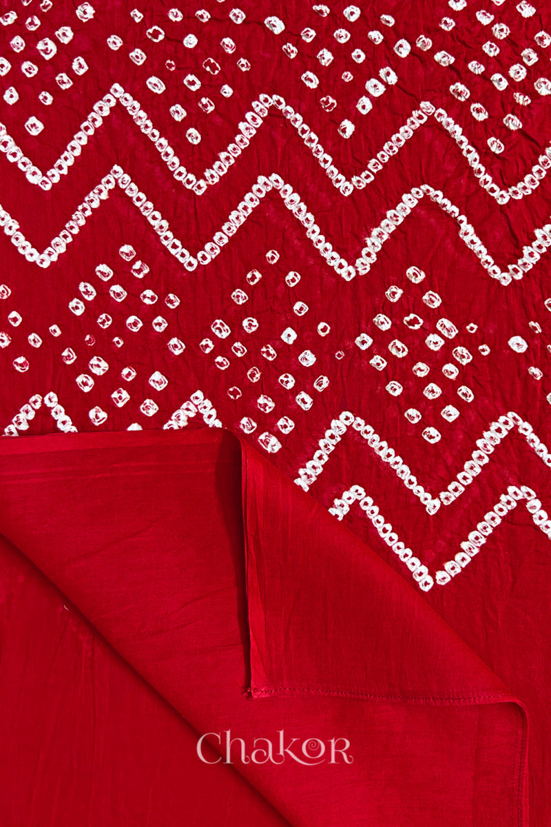 Red Bandhani Mul Cotton Dupatta in Traditional  Design for Women's clothing online by Chakor.