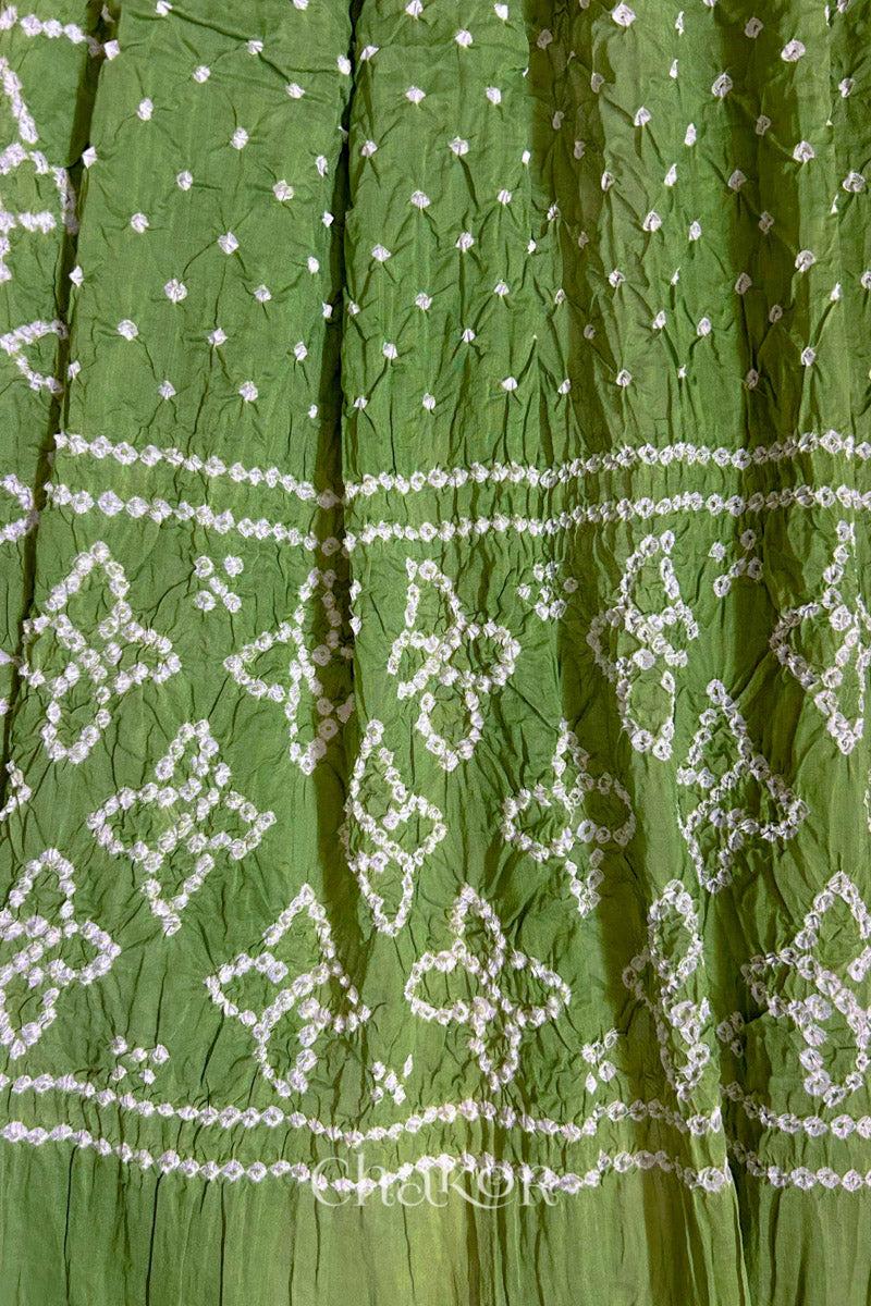 Olive Green Traditional Bandhani Mul Cotton Dupatta by Chakor.