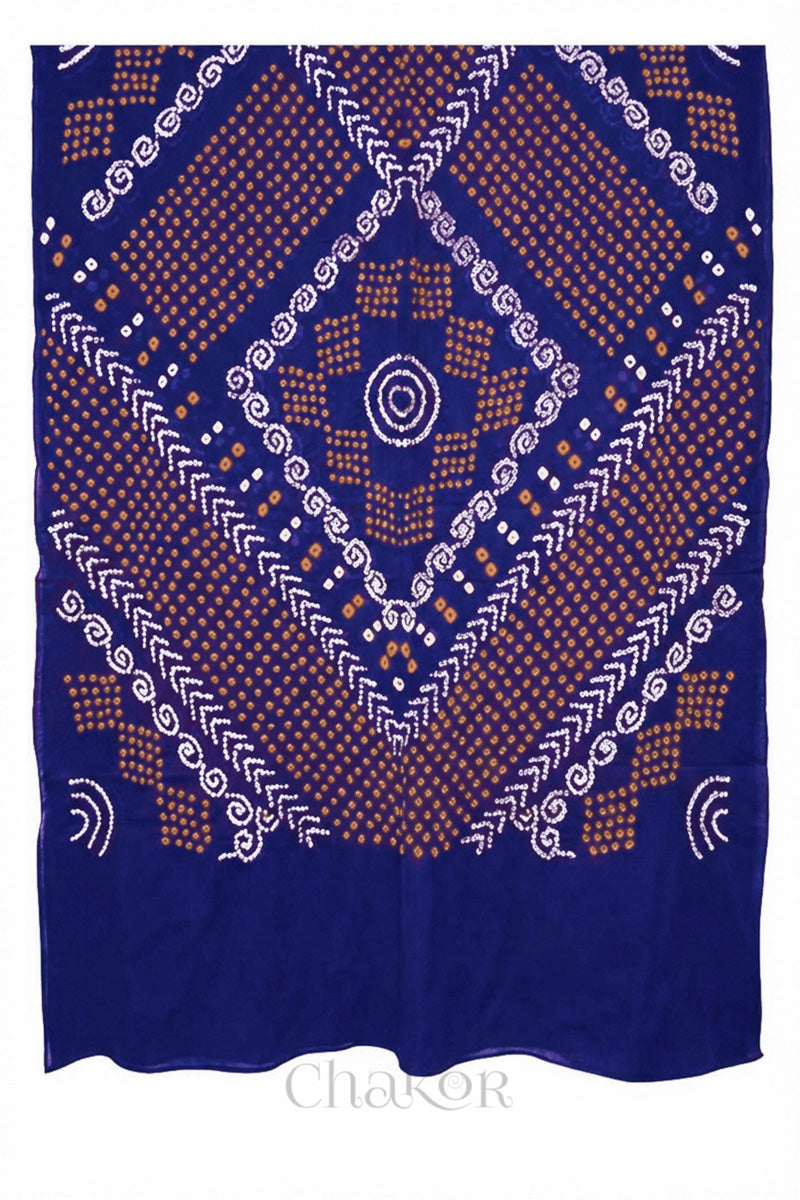 Navy Bandhani Mul Cotton Dupatta | Handmade Kutch Bandhej