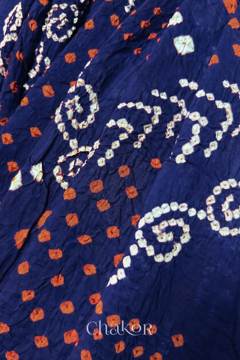 Navy Bandhani Mul Cotton Dupatta | Handmade Kutch Bandhej