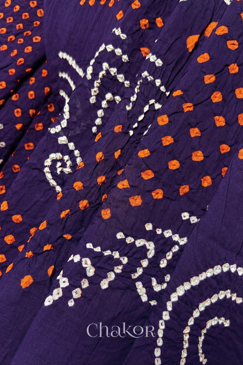 close-up of purple Bandhani Mul Cotton Dupatta in Traditional Design for Women