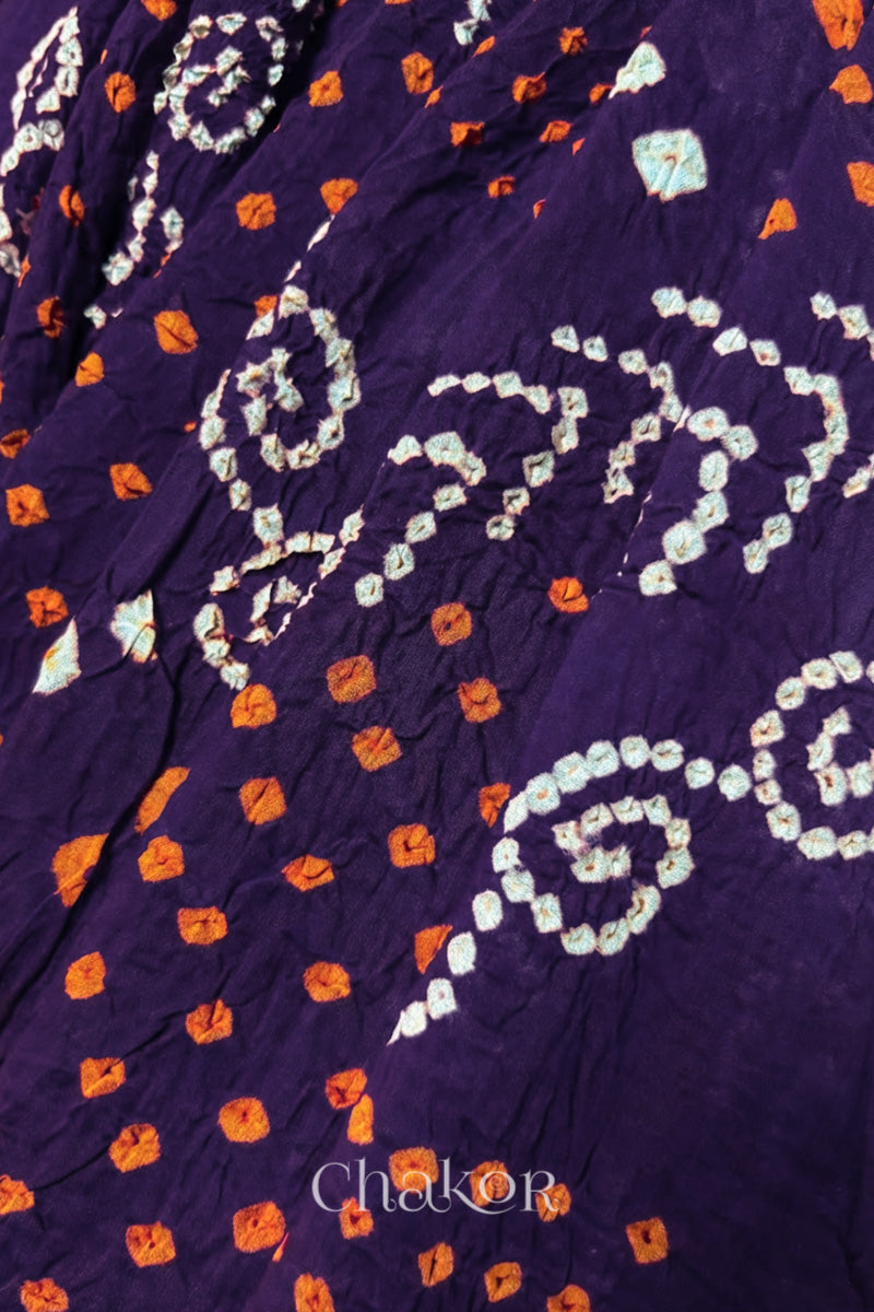 close-up of purple Bandhani Mul Cotton Dupatta in Traditional Design for Women