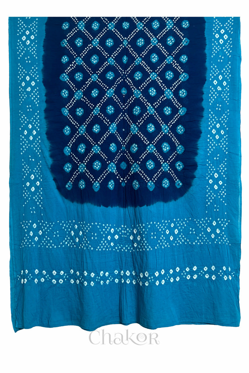 Navy Turquoise Bandhani Mul Cotton Dupatta | Kutch Tie-Dye