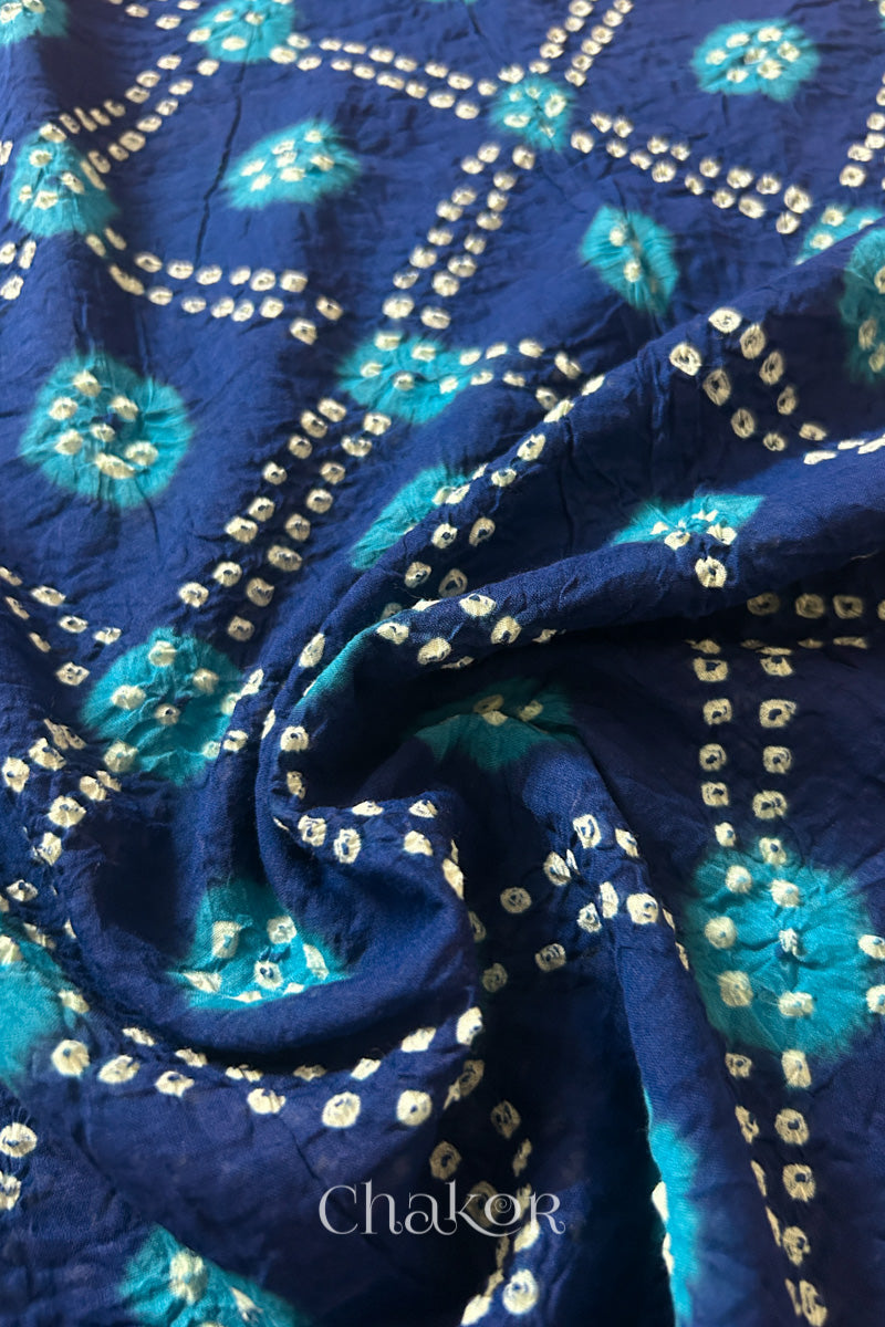 Navy Turquoise Bandhani Mul Cotton Dupatta | Kutch Tie-Dye