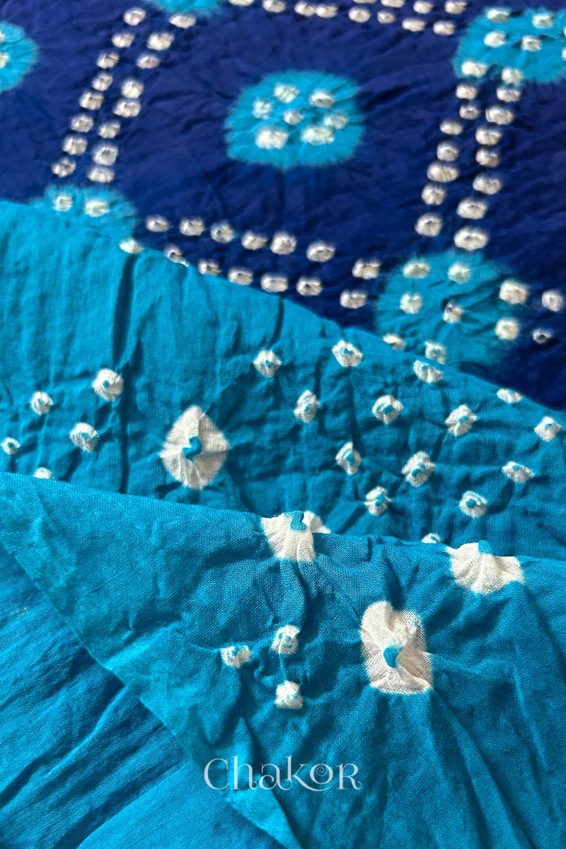 Navy Turquoise Bandhani Mul Cotton Dupatta | Kutch Tie-Dye