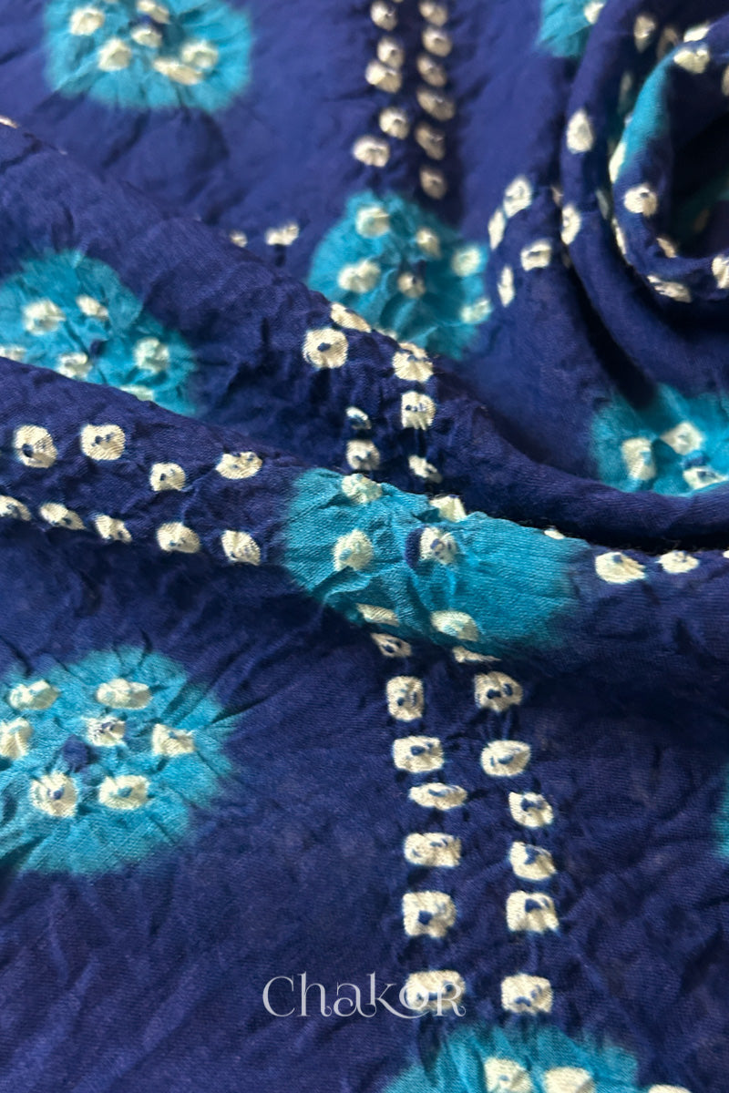 Navy Turquoise Bandhani Mul Cotton Dupatta | Kutch Tie-Dye