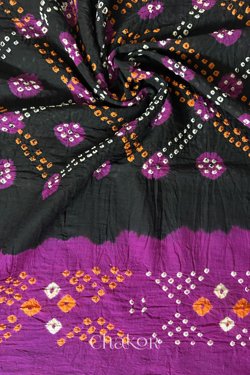 Black Magenta Bandhani Mul Cotton Dupatta | Kutch Tie-Dye