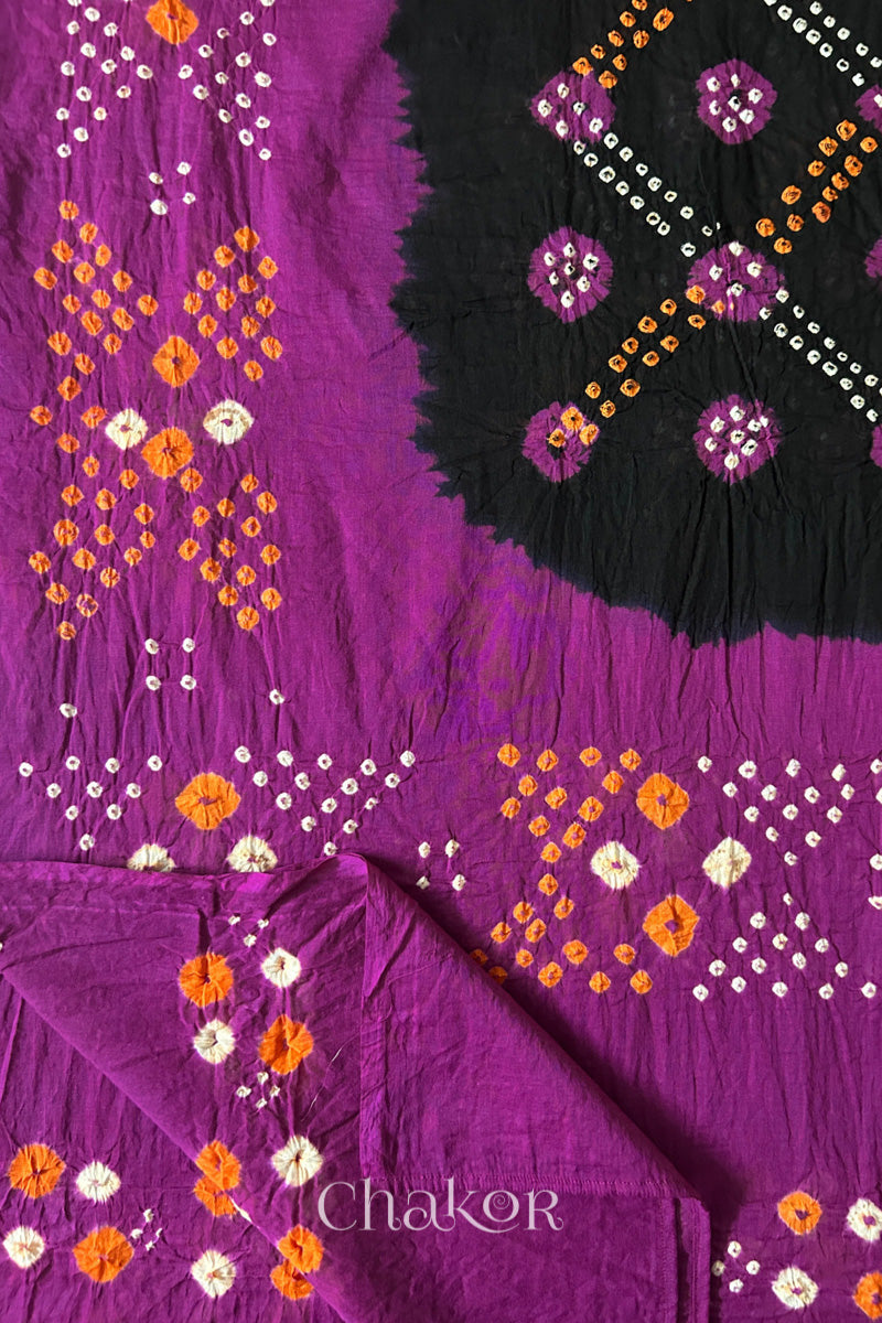 Black Magenta Bandhani Mul Cotton Dupatta | Kutch Tie-Dye