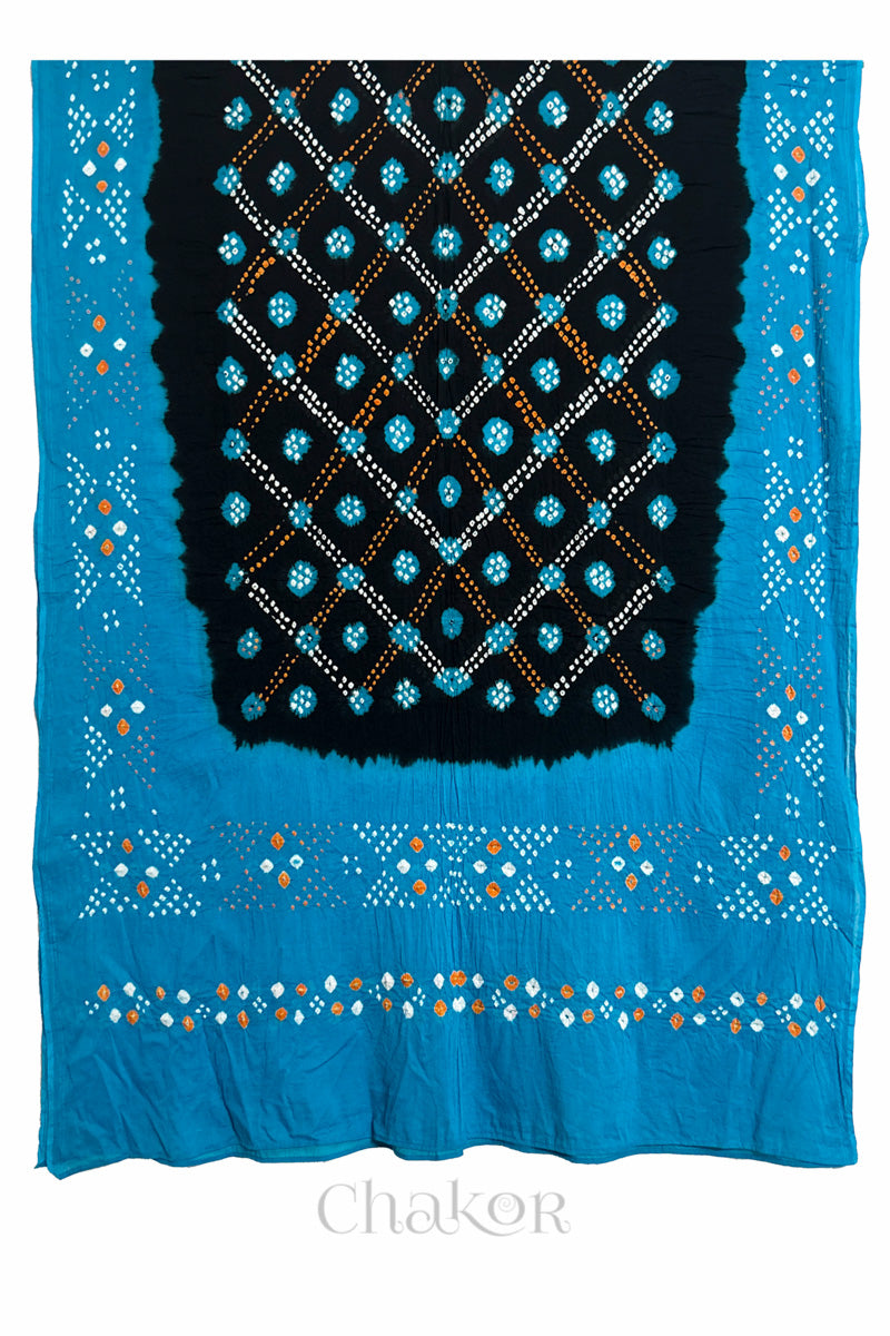 Black Turquoise Bandhani Mul Cotton Dupatta | Kutch Tie-Dye