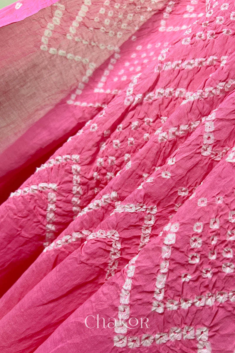 Soft mercerised mulmul cotton texture with authentic Bandhani tie dye work.
