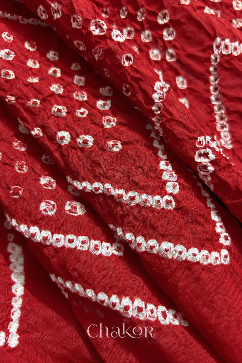 Soft mercerised mulmul cotton texture with authentic Bandhani tie dye work.
