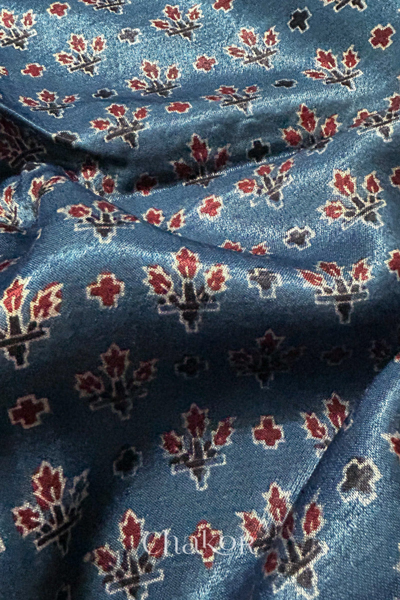 Indigo Ajrakh Printed Mashru Kurta Fabric - 3 meter