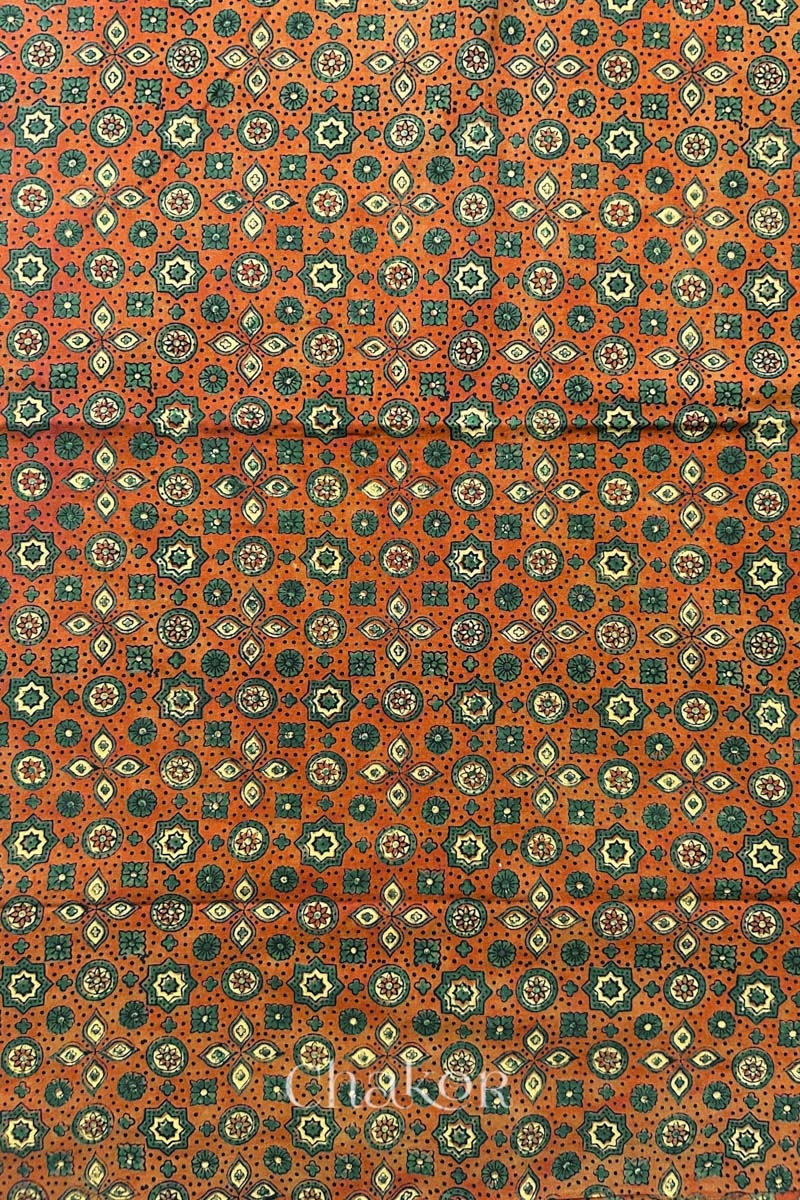 Rusty Orange Ajrakh Printed Cotton Kurta Fabric - 3 meter