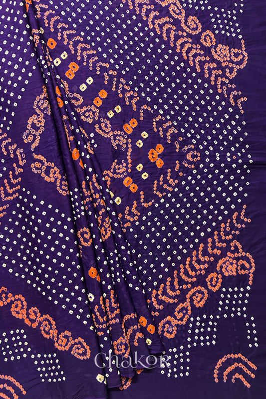 Profile image of Tridev Mulmul Cotton purple saree with handcrafted Bandhani  – The Chakor Shop.