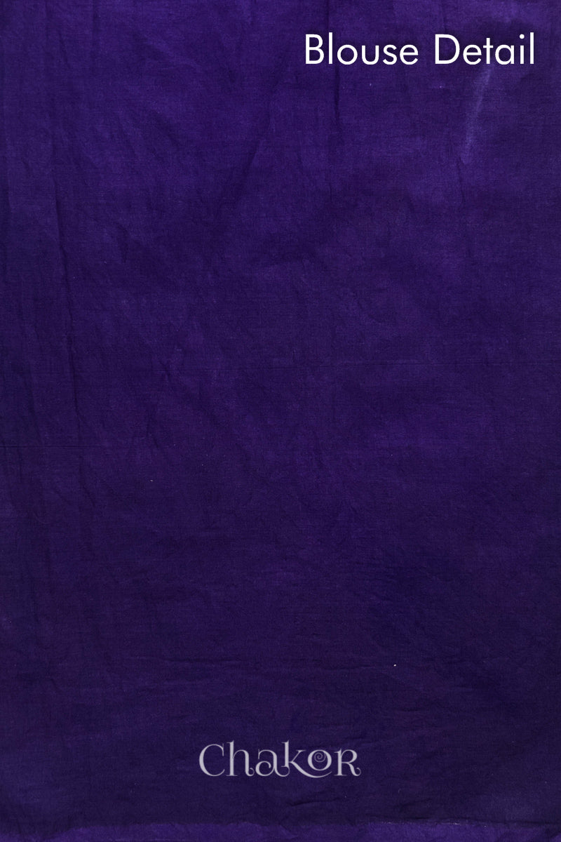 Blouse Detail of of Tridev Mulmul Cotton purple saree with handcrafted Bandhani  – The Chakor Shop.