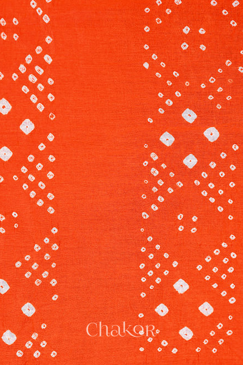 Traditional Maroon Orange Bandhani Mul Cotton Saree by Chakor.