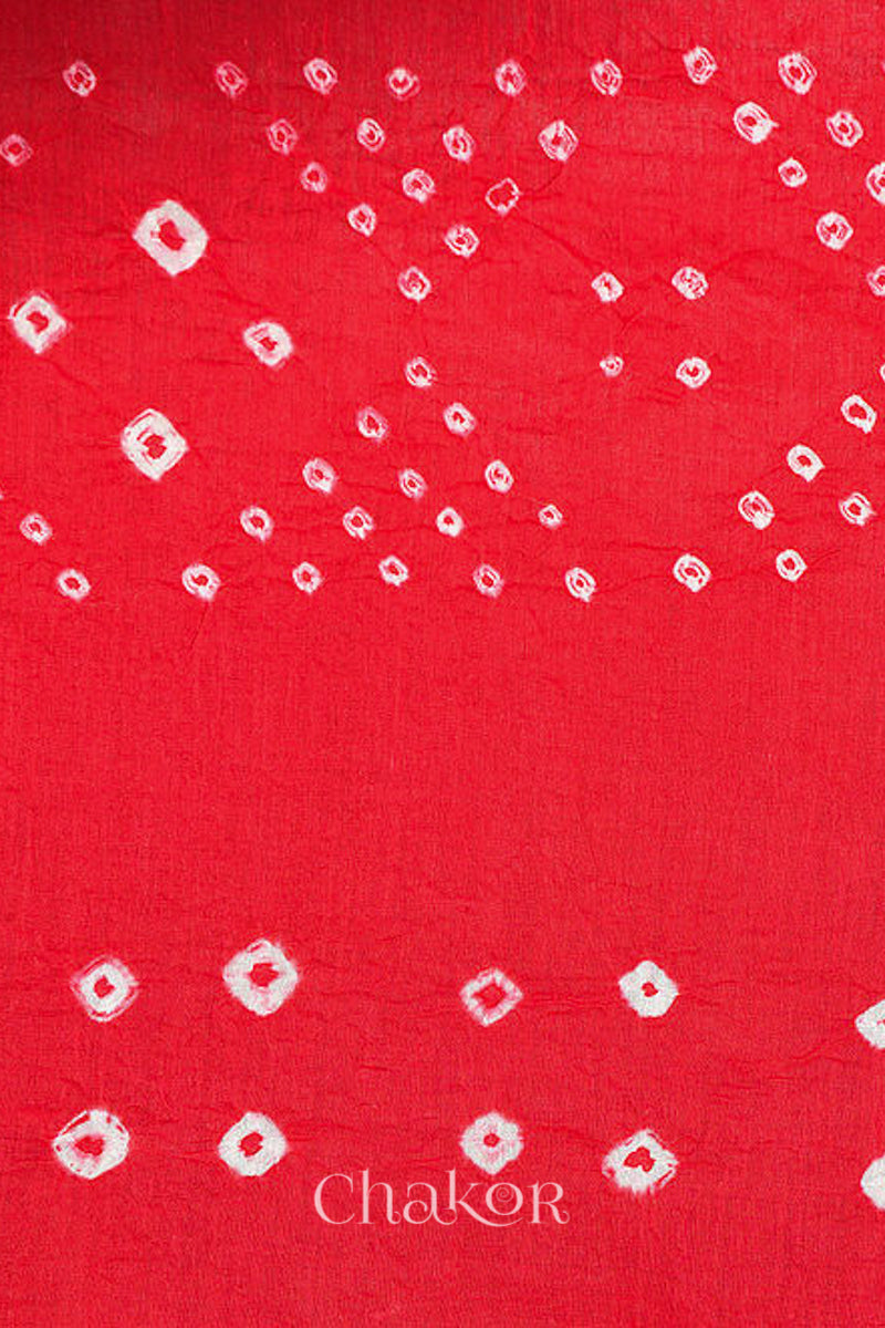 Traditional Yellow Red Bandhani Mul Cotton Saree by Chakor.