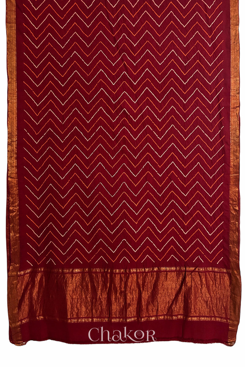 Deep Red Bandhani Handloom Mangalgiri Cotton Saree