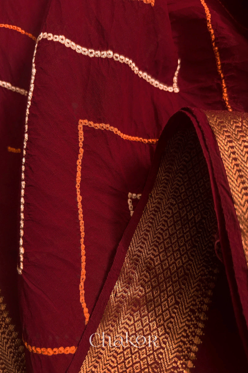 Deep Red Bandhani Handloom Mangalgiri Cotton Saree