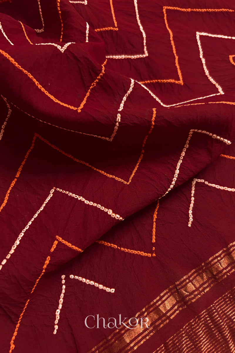 Deep Red Bandhani Handloom Mangalgiri Cotton Saree