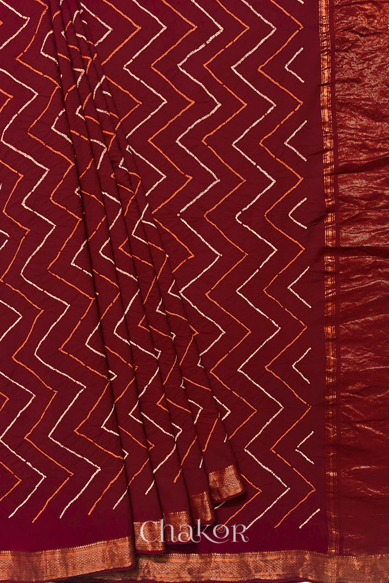 Deep Red Bandhani Handloom Mangalgiri Cotton Saree