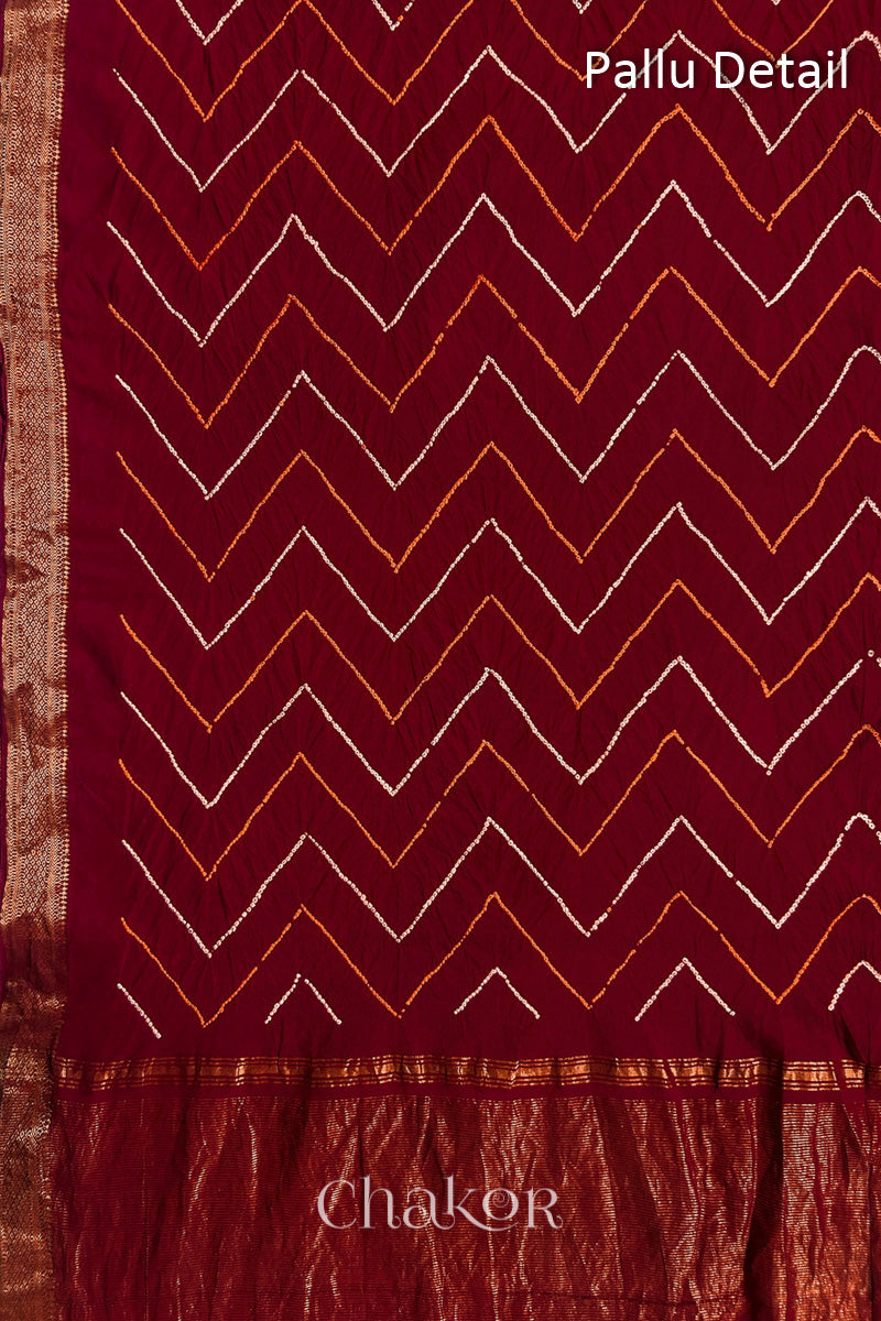 Deep Red Bandhani Handloom Mangalgiri Cotton Saree